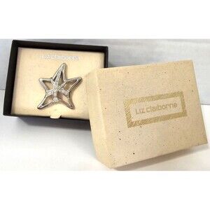 Vintage Liz Claiborne Star Brooch With Rhinestones l Silver Pin Fashion Jewelry